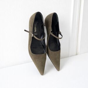 Prada Suede Mary Jane Heels Olive Green Size 38 Quiet Luxury
